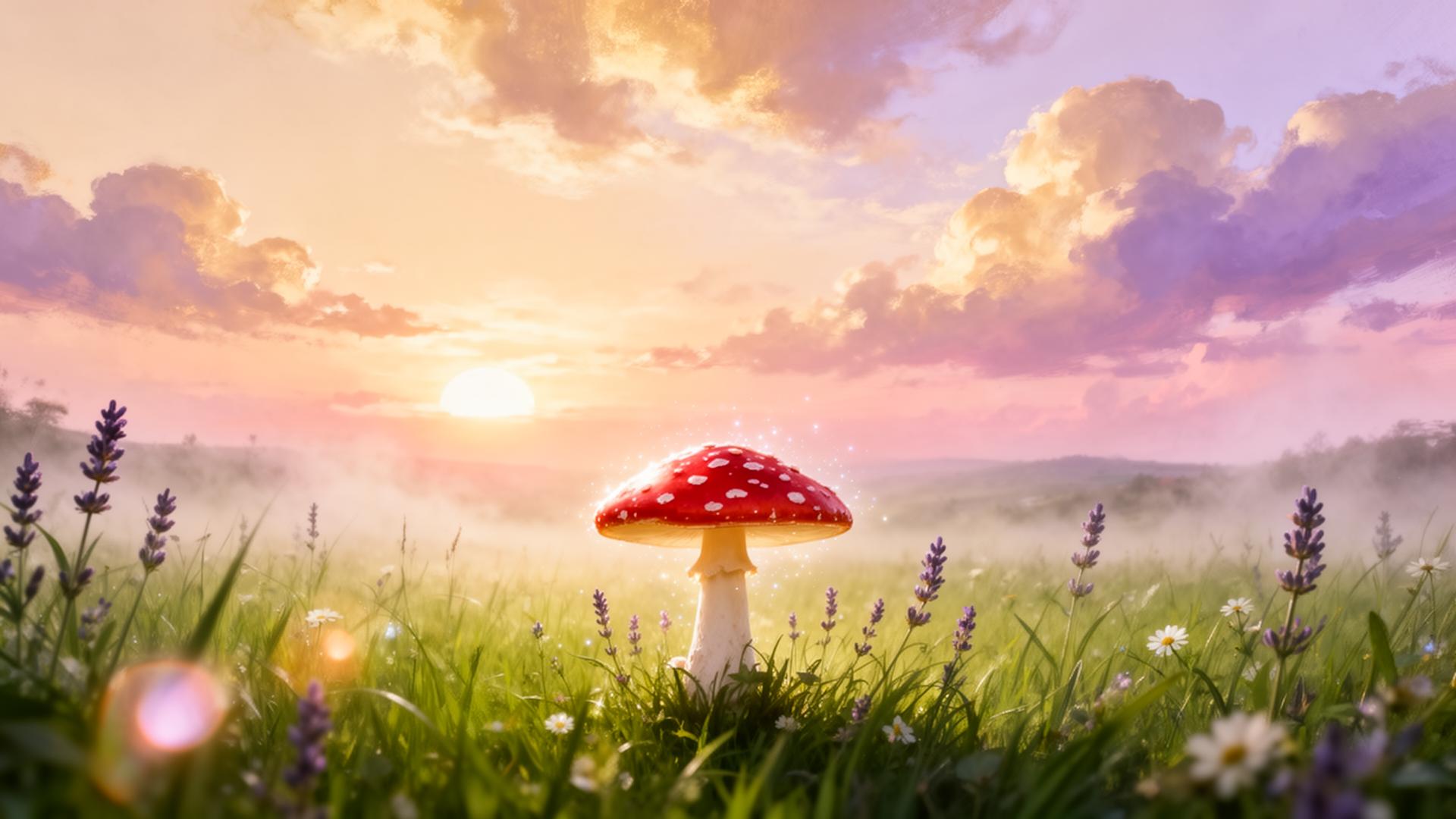 Wonderland Mushrooms products in a sunlit meadow